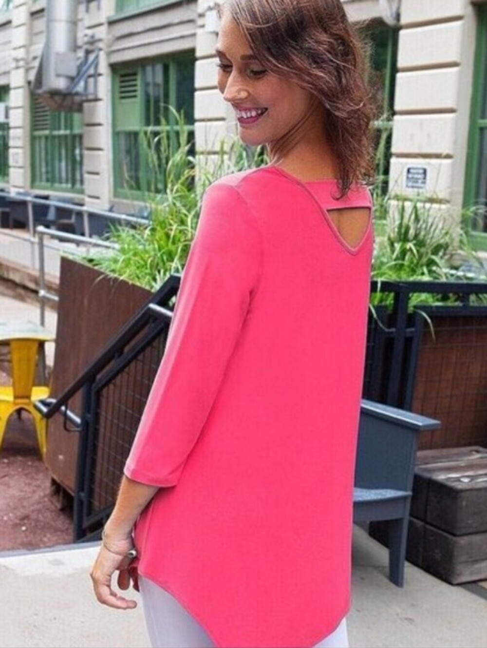 Clara Sunwoo Fuschia V-Back Angle Hemline Elbow-length Tunic Size 1X EUC
